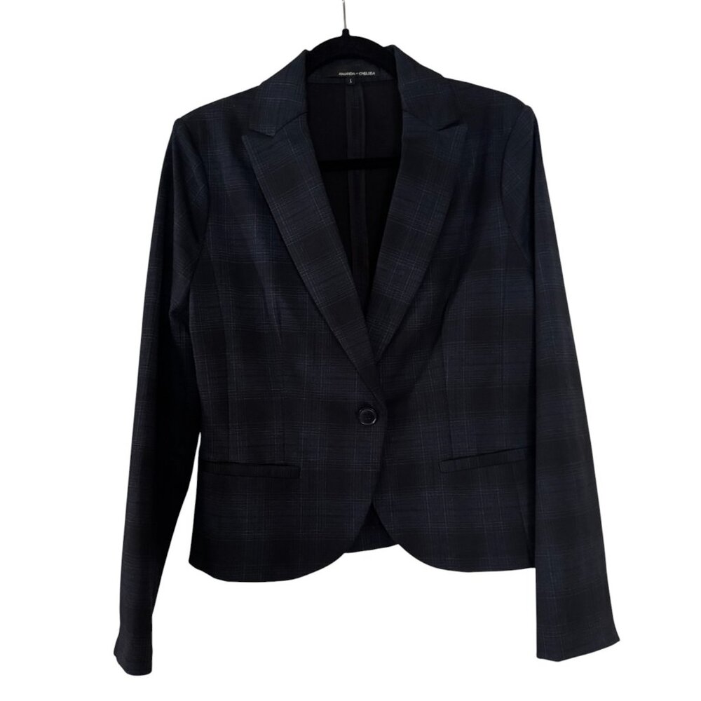 Amanda + Chelsea Women’s Blazer – Size Large – Blue-Black Plaid